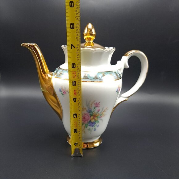Vintage Bavaria Porcelain Teapot Gold Trim Floral Design - Picture 15 of 16